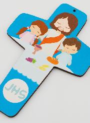 Croix Enfant Jésus Christ & Enfants - Bleu