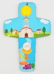 Croix de Communion - Croix en Bois Calice & Eglise