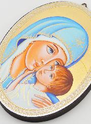 Icone Ovale Portrait - Vierge au Voile Bleu 15cm