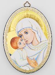 Icone Ovale Portrait - Vierge de Tendresse au Voile Blanc 15cm