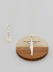 Collier Religieux en Argent - Cercle Bois Résine & Croix du Christ