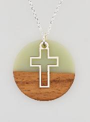 Collier Religieux en Argent - Cercle Bois Résine & Croix Ajourée