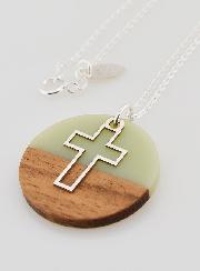 Collier Religieux en Argent - Cercle Bois Résine & Croix Ajourée