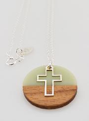 Collier Religieux en Argent - Cercle Bois Résine & Croix Ajourée