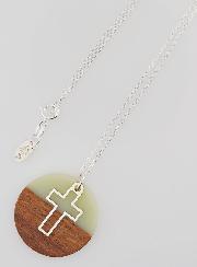 Pendentif Croix Ajourée & Cercle Bois Résine - Vert