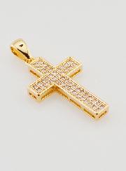 Pendentif Croix en Plaqué Or & Zirconiums - 32mm