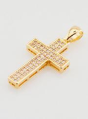 Pendentif Croix en Plaqué Or & Zirconiums - 32mm
