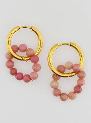 Boucles d'Oreilles Créoles - Acier Inoxydable & Rhodonite