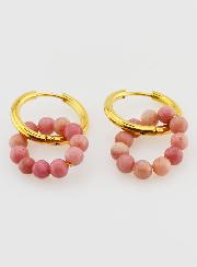 Boucles d'Oreilles Créoles - Acier Inoxydable & Rhodonite