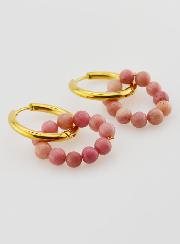 Boucles d'Oreilles Créoles - Acier Inoxydable & Rhodonite