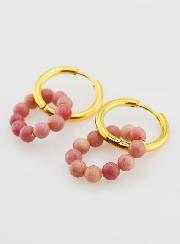 Boucles d'Oreilles Créoles - Acier Inoxydable & Rhodonite