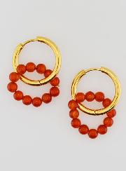 Boucles d'Oreilles Créoles - Acier Inoxydable & Agate Rouge