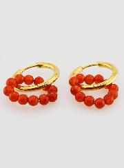 Boucles d'Oreilles Créoles - Acier Inoxydable & Agate Rouge