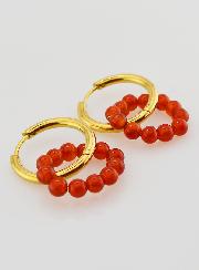 Boucles d'Oreilles Créoles - Acier Inoxydable & Agate Rouge