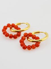 Boucles d'Oreilles Créoles - Acier Inoxydable & Agate Rouge