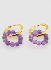 Boucles d'Oreilles Créoles - Acier Inoxydable & Améthyste