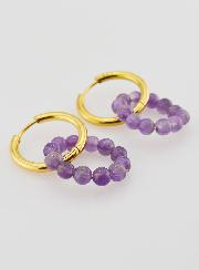 Boucles d'Oreilles Créoles - Acier Inoxydable & Améthyste