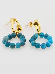 Boucles d'Oreilles Créoles - Acier Inoxydable & Apatite - 35mm
