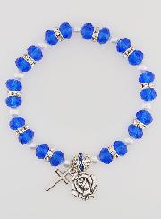 Bracelet Chapelet Cristal Bleu Foncé + Médaille de Lourdes + Croix