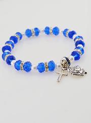 Bracelet Chapelet Cristal Bleu Foncé + Médaille de Lourdes + Croix