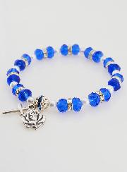 Bracelet Chapelet Cristal Bleu Foncé + Médaille de Lourdes + Croix