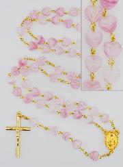 Chapelet Cristal Grains Forme Coeur - Rose