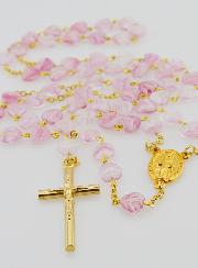 Chapelet Cristal Grains Forme Coeur - Rose