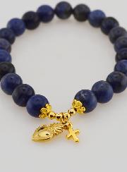 Bracelet en Pierres Naturelles de Sodalite - Sacré Coeur & Croix