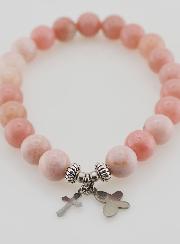 Bracelet en Pierres Naturelles d'Opale Rose - Papillon & Croix