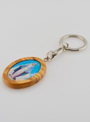 Porte-clés en Bois d'Olivier - Vierge Miraculeuse