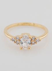 Bague Fiançailles Plaqué Or et Zircons - T56