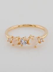 Bague Plaqué Or Zircons & Pierre de Lune - T54