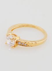 Bague Solitaire Plaqué Or et Zircon - T54