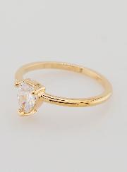 Bague Solitaire Goutte Plaqué Or et Zircon - T54