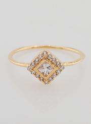 Bague Solitaire Losange Plaqué Or et Zircons - T56
