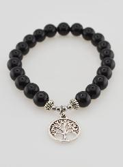 Bracelet Religieux en Pierres Naturelles d'Agate Noire - Arbre de Vie