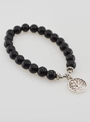 Bracelet Religieux en Pierres Naturelles d'Agate Noire - Arbre de Vie