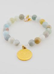 Bracelet Religieux en Pierre Naturelle d'Aigue Marine & Notre Père