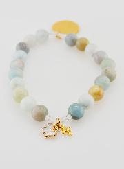 Bracelet Religieux en Pierre Naturelle d'Aigue Marine & Notre Père
