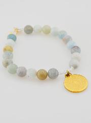 Bracelet Religieux en Pierre Naturelle d'Aigue Marine & Notre Père