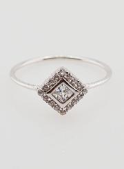 Bague Solitaire Losange Argent Rhodié et Zircons - T54