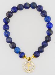 Bracelet Religieux en Pierre Naturelle de Lapis Lazuli & Croix