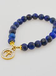 Bracelet Religieux en Pierre Naturelle de Lapis Lazuli & Croix
