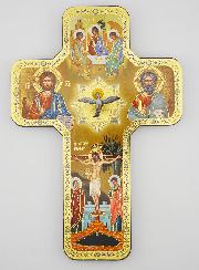 Croix Icône en Bois  Sainte Trinité - 18cm