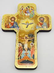 Croix Icône en Bois Sainte Trinité - 18cm