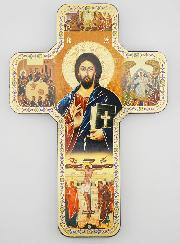 Croix Icône en Bois Christ Pantocrator - 18cm