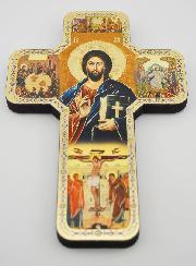 Croix Icône en Bois Christ Pantocrator - 18cm