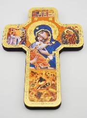 Croix Icône en Bois Vierge à l'Enfant - 18cm