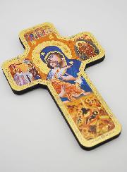 Croix Icône en Bois Vierge à l'Enfant - 18cm