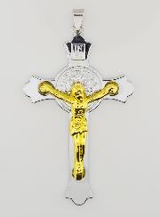 Pendentif Croix de Saint Benoît Or & Argent 7cm